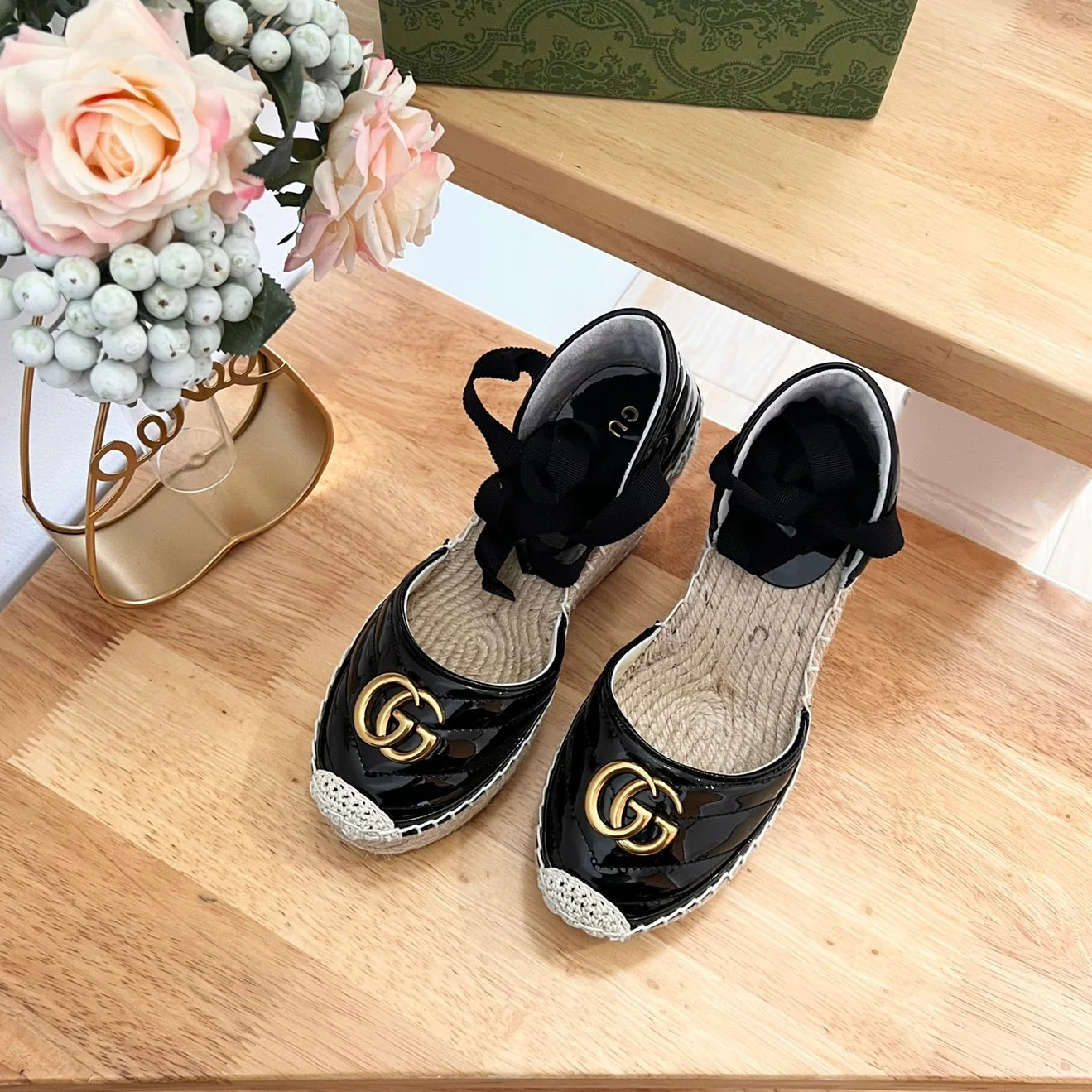 GG  Crochet platform Espadrilles Blush Black
