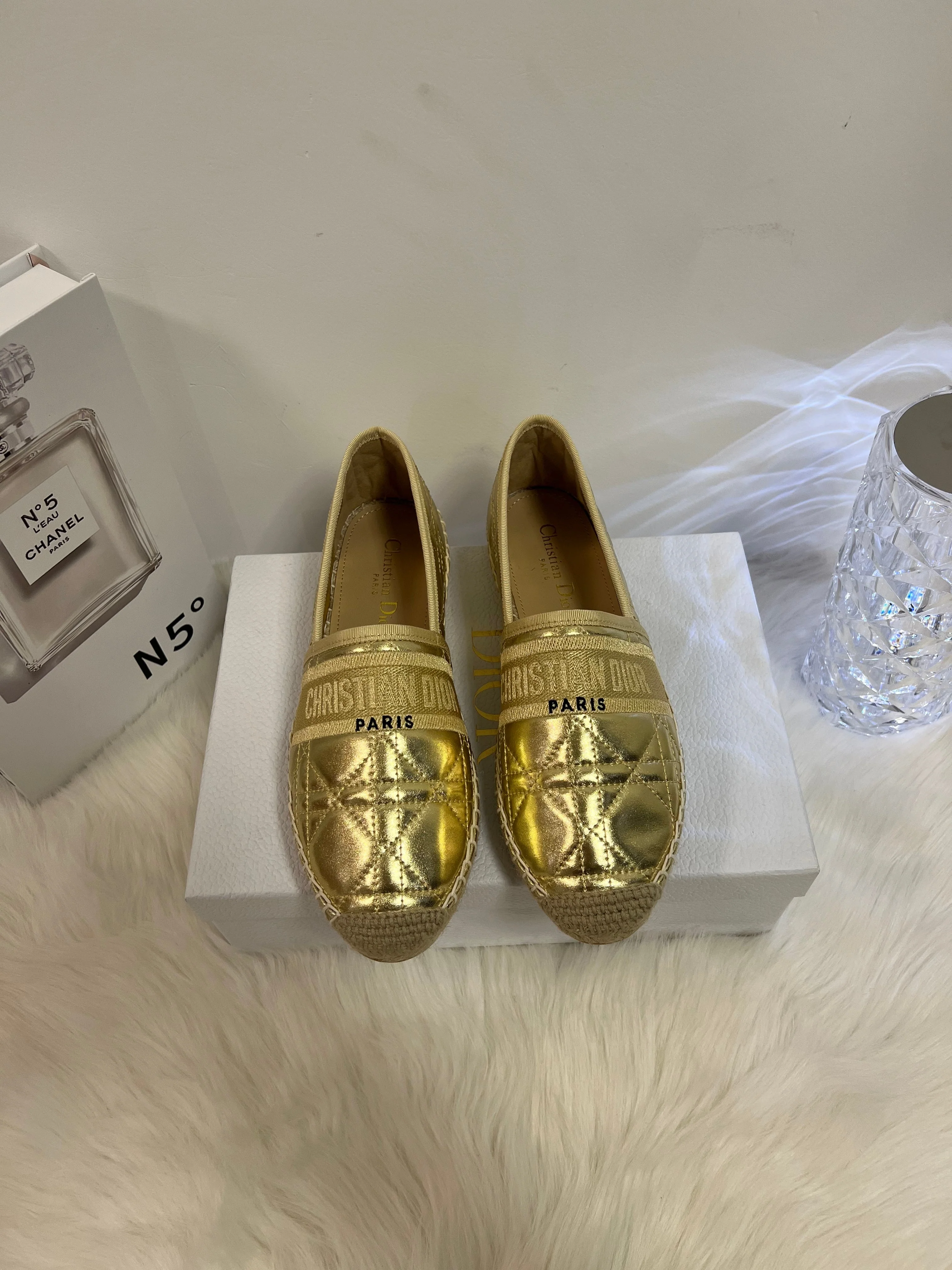 GRANVILLE ESPADRILLE GOLD QUILTED CANNAGE CALFSKIN