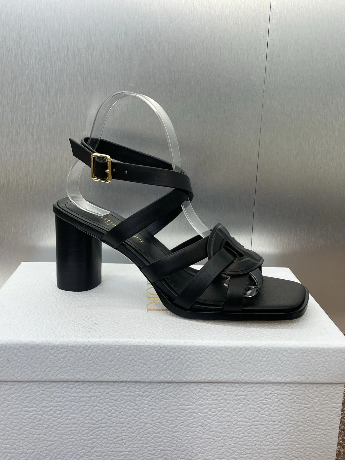 D-CLUB HIGH HEEL SLIDE 25S 80MM IN BLACK CALFSKIN