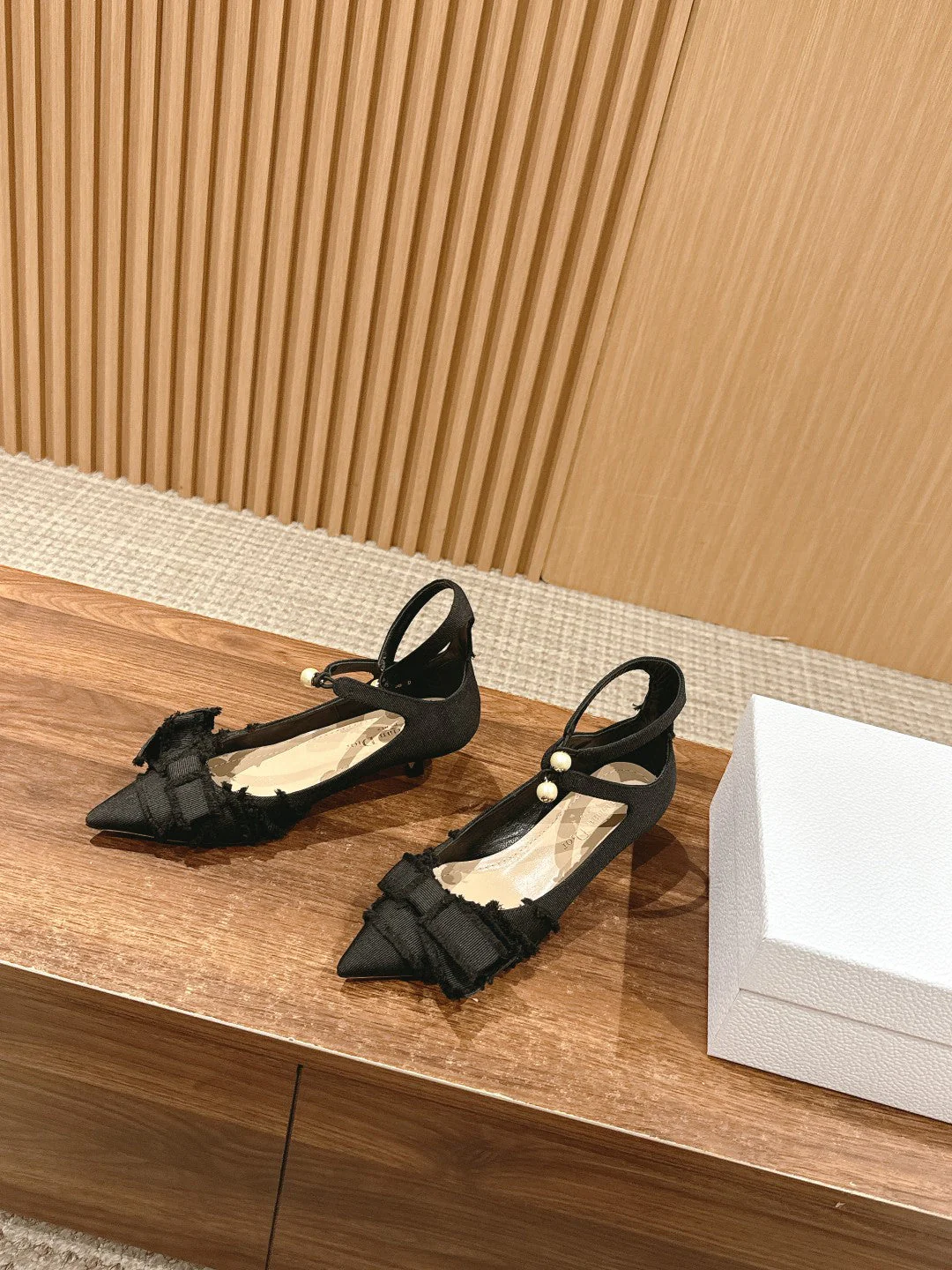 DIOR ADIORABLE HIGH HEEL 25S IN BLACK FABRIC WITH PEARL DETAILING
