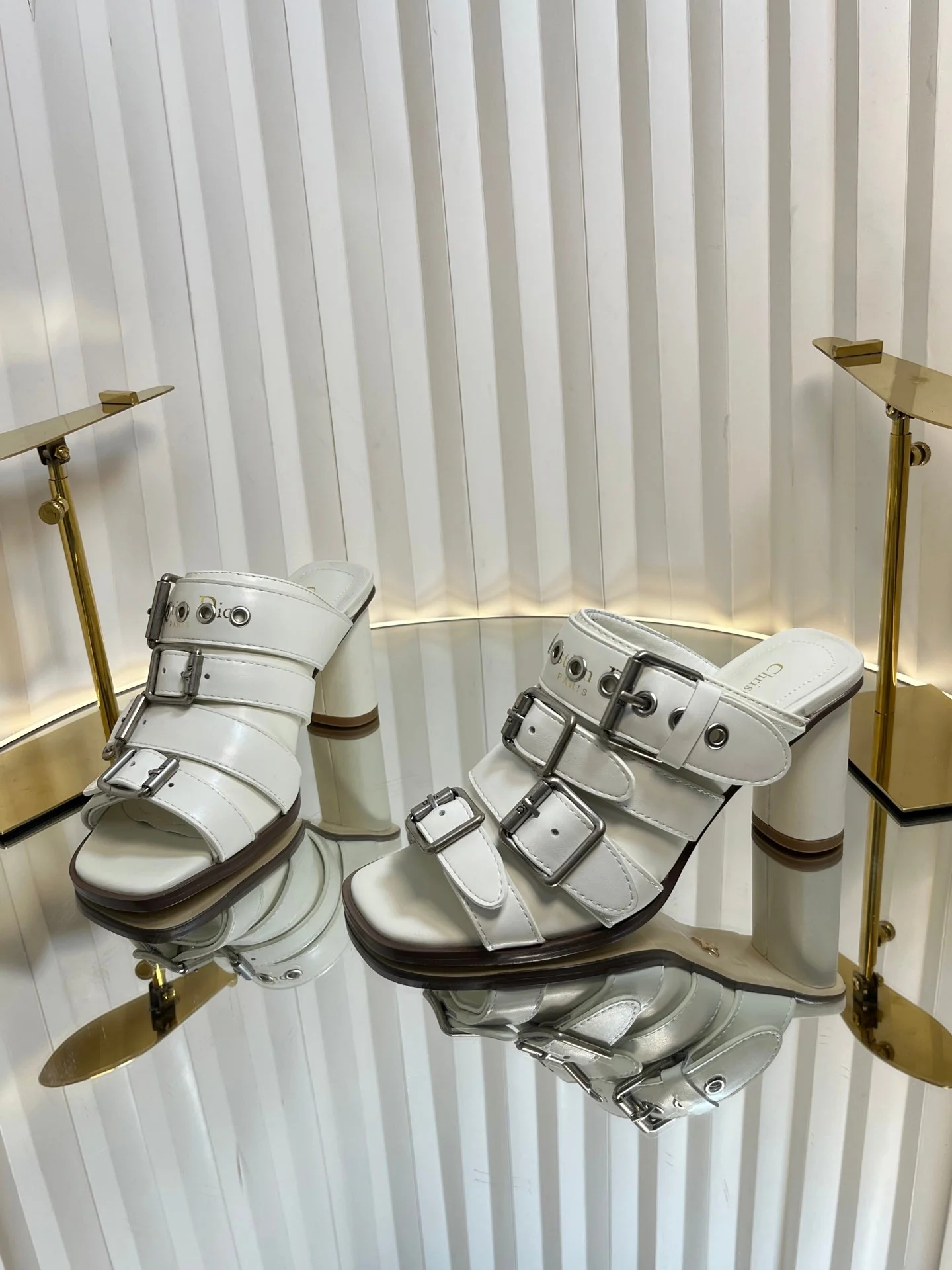 PUNK HEEL SLIDES 25S 80MM IN WHITE CALFSKIN
