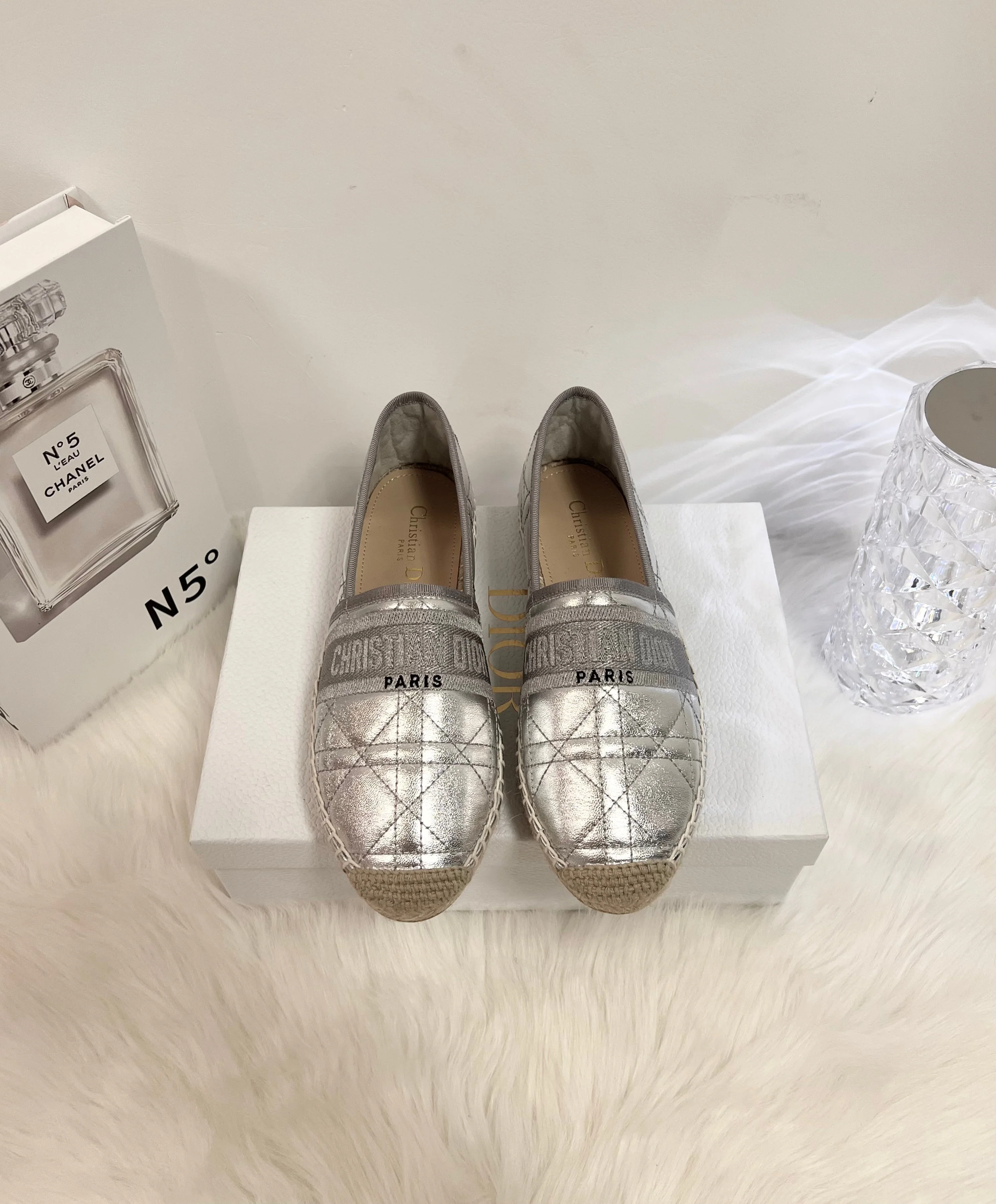 GRANVILLE ESPADRILLE SILVER QUILTED CANNAGE CALFSKIN