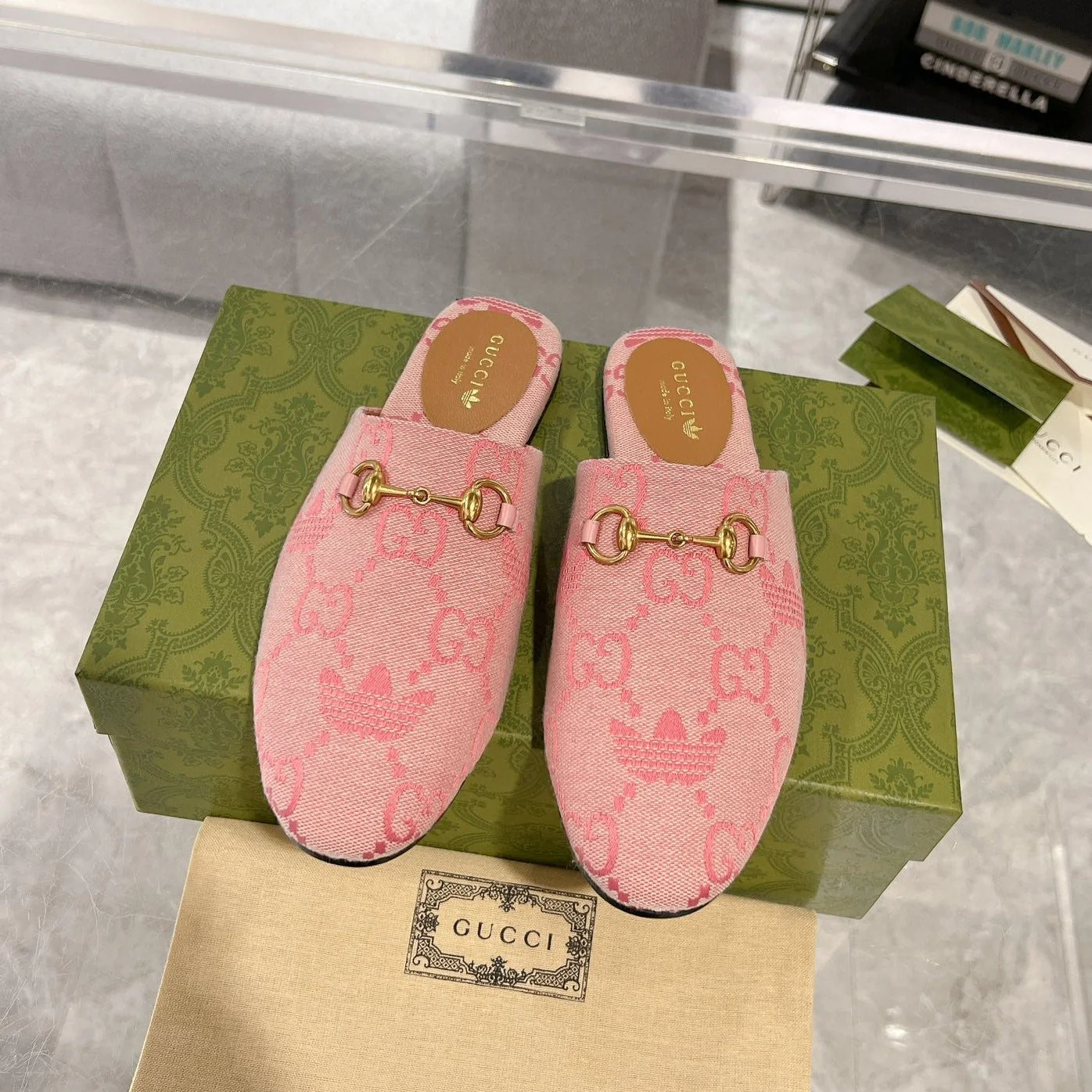 GG & ADIDAS MULE HORSEBIT BUCKLE LIGHT PINK CANVAS