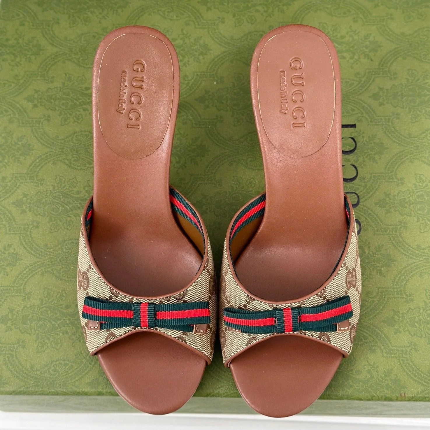 GG Vintage High Heel Slippers Brown