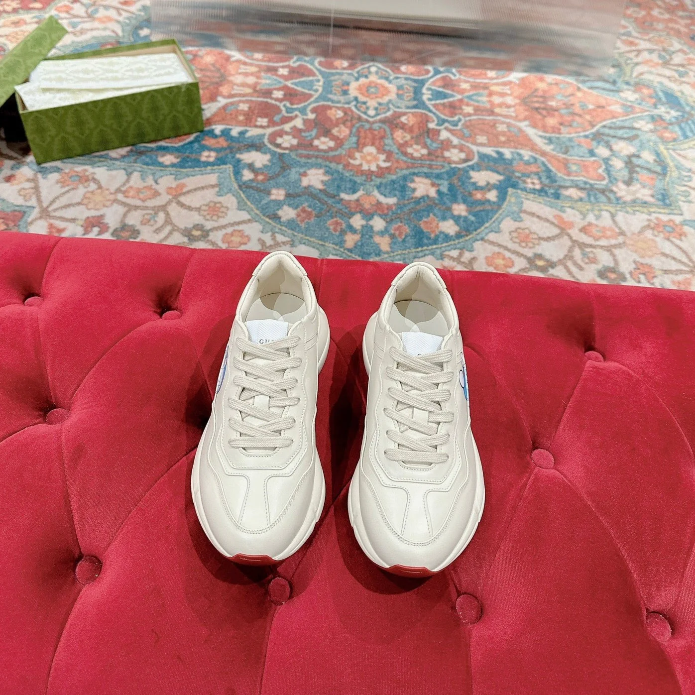 GG RHYTON TRAINER WHITE CALFSKIN WITH DOREMON MOTIF