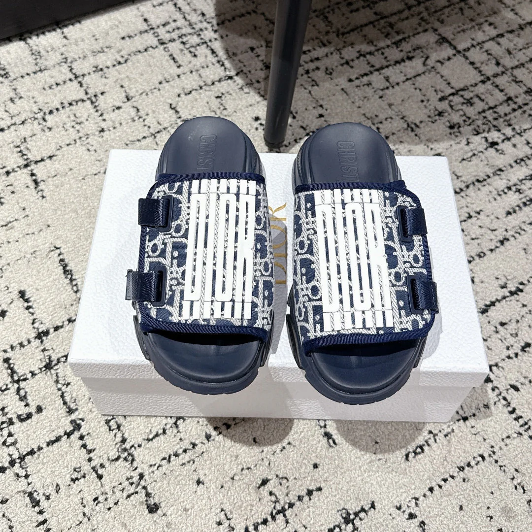 DIOR ADJUSTABLE STRAP SANDALS 25S 50 MM IN NAVY BLUE FABRIC MIX CALFSKIN STYLE 2
