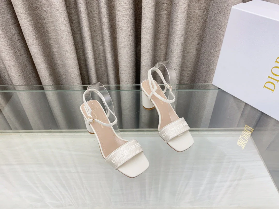 DWAY HIGH HEEL EMBROIDERED SANDAL WHITE CALFSKIN 75 MM