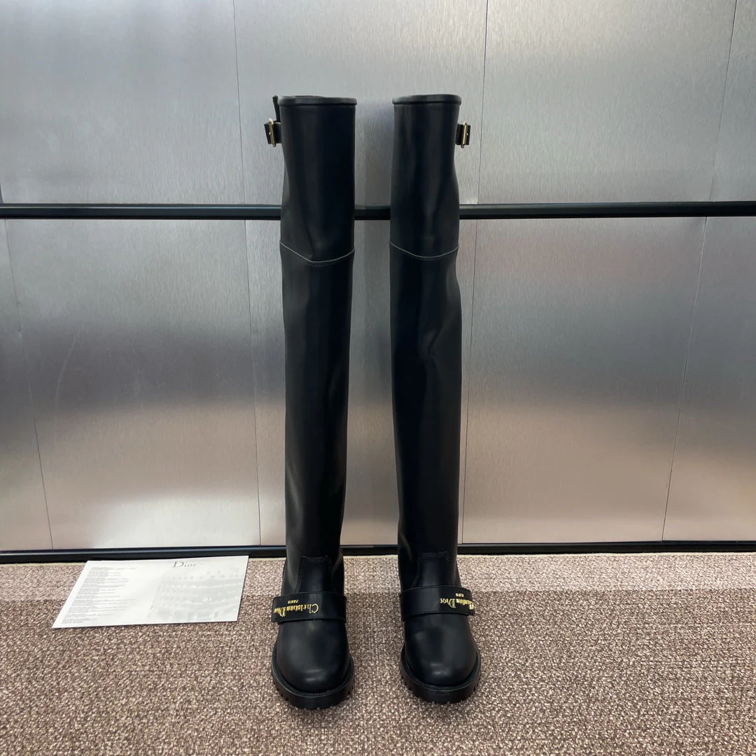 DIOR 25S D-QUEST PUNK TALL BOOTS 25MM IN BLACK CALFSKIN