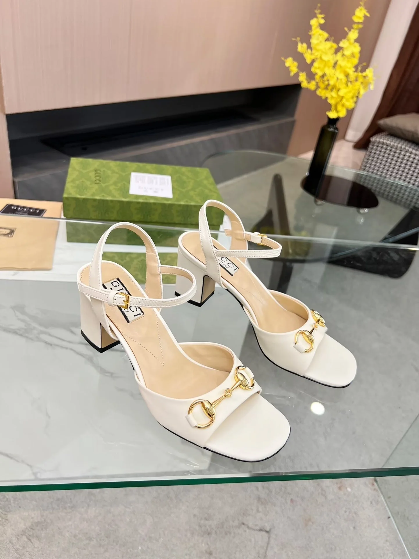 GG HIGH HEELS SANDALS 60 IN CREAM WHITE LAMBSKIN