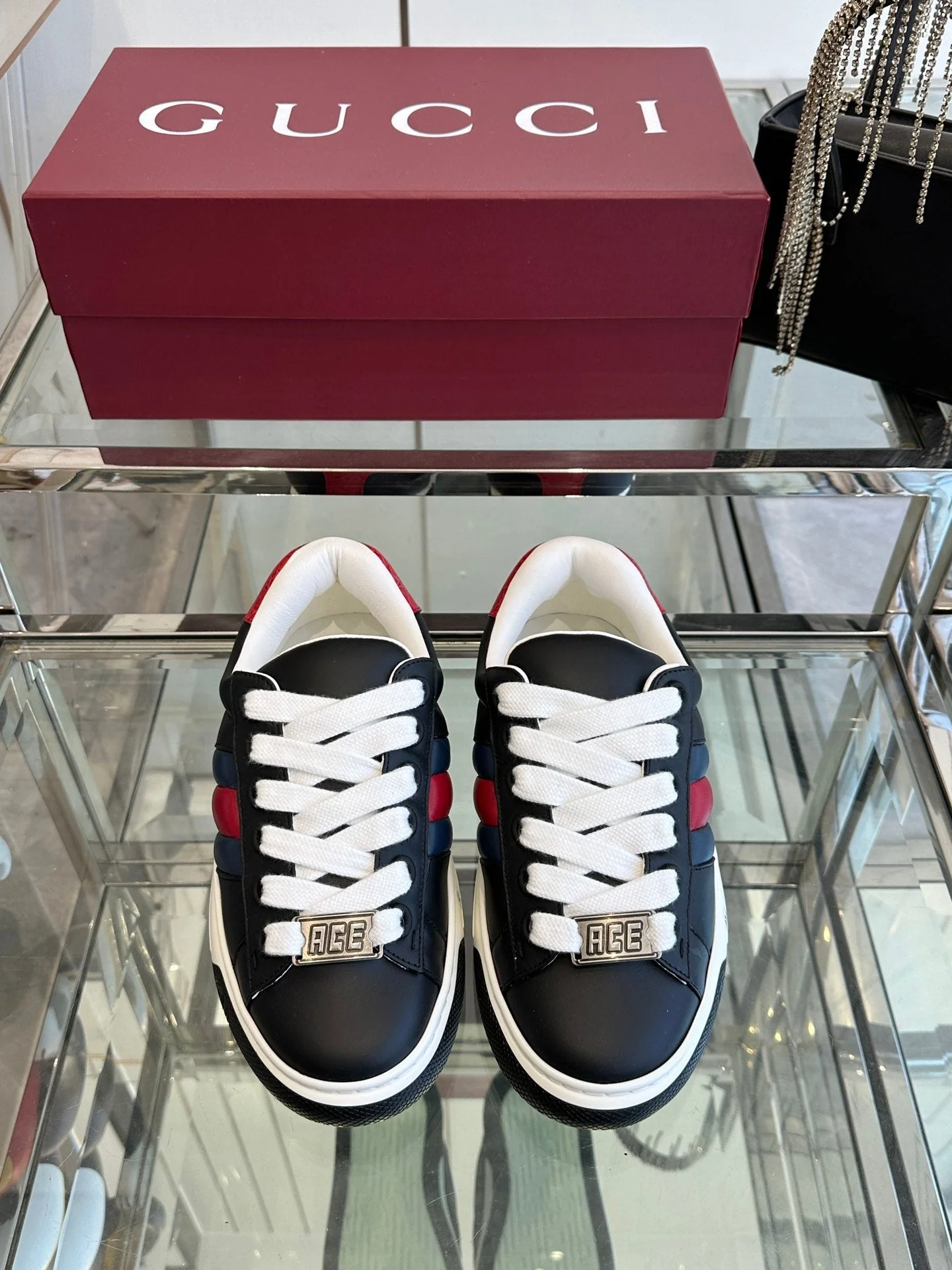 GG ACE SNEAKER IN BLACK SHEEPSKIN