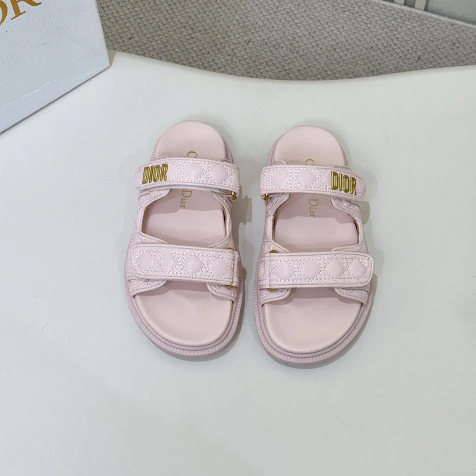 DIOR CLASSIC DOUBLE-STRAP SLIDES 25S IN PASTEL PINK CALFSKIN