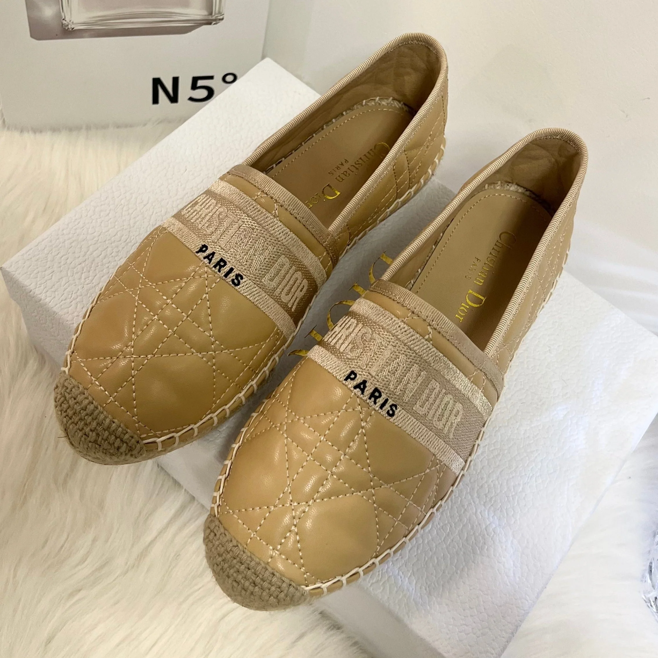 GRANVILLE ESPADRILLE CAMEL BEIGE QUILTED CANNAGE CALFSKIN