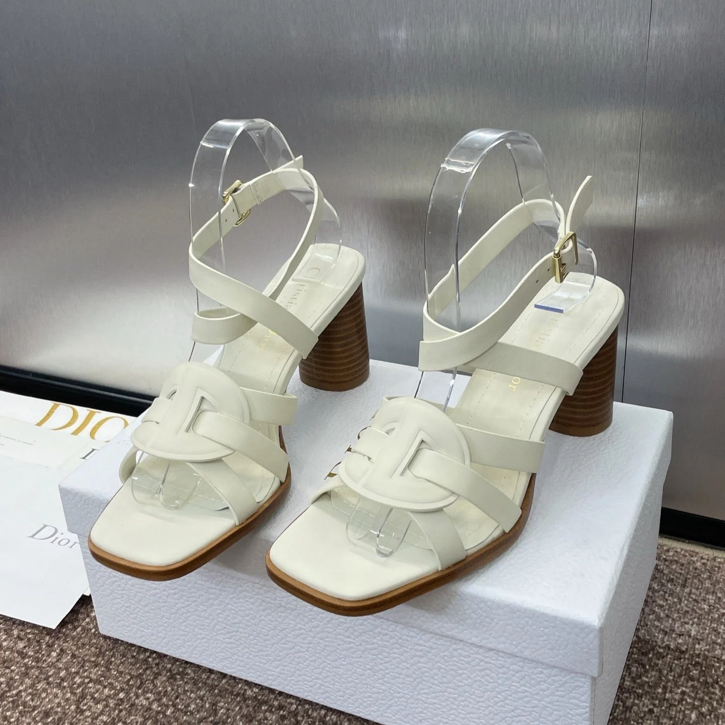 D-CLUB HIGH HEEL SLIDE 25S 80MM IN WHITE CALFSKIN