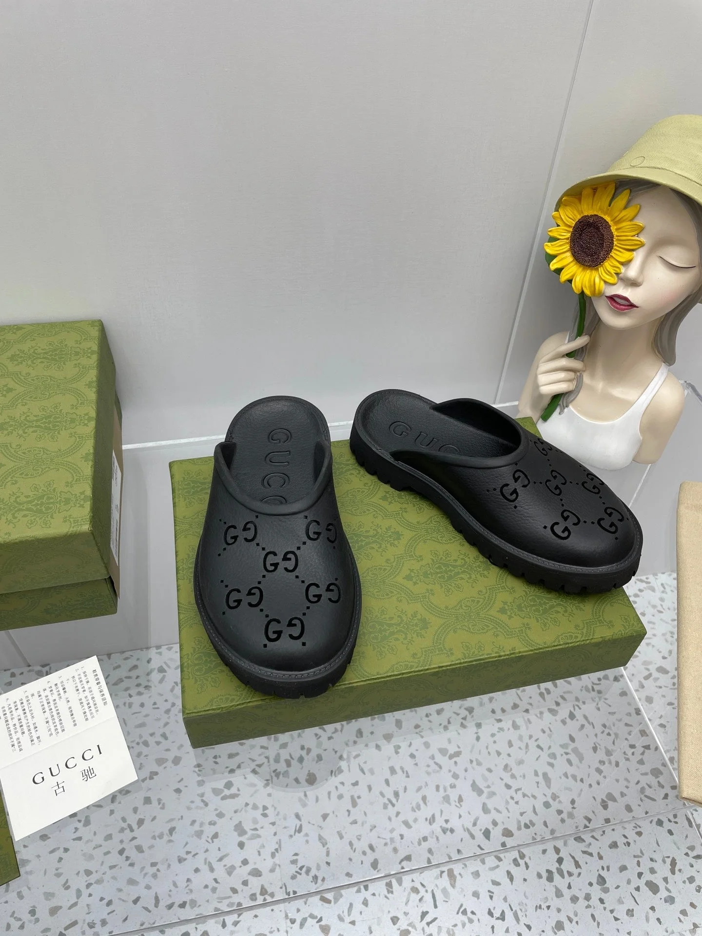 GG PLATFORM PERFORATED G SANDAL BLACK IP FOAM
