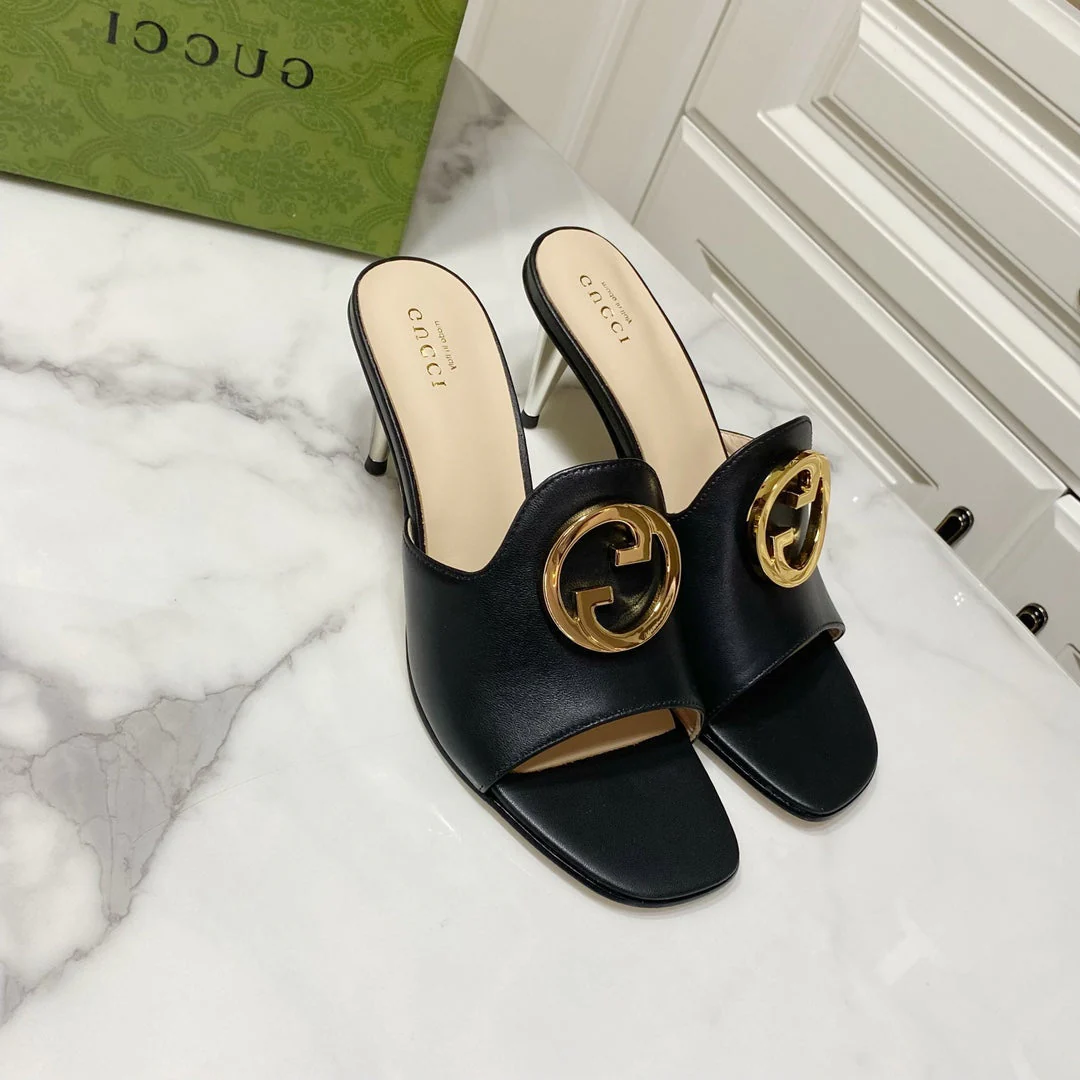 GG HIGH HEELS BLONDIE 75 IN BLACK LAMBSKIN WITH GOLD HARDWARE