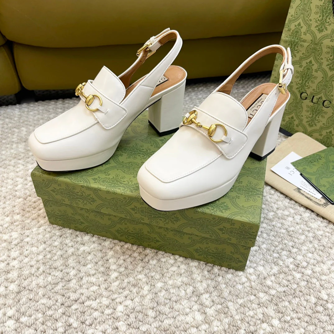 GG HIGH - HEEL SLINGBACK WITH HORSEBIT WHITE CALFSKIN