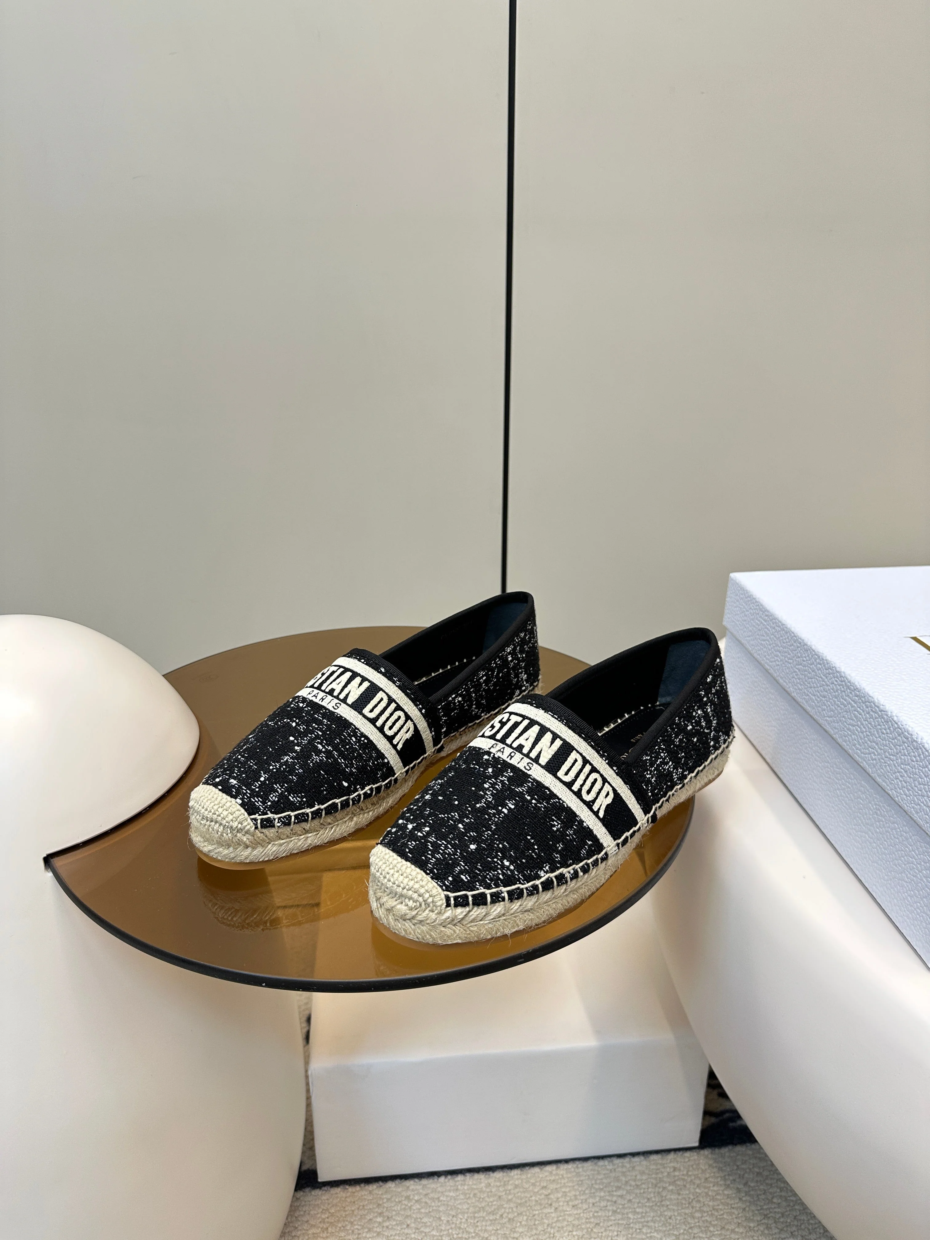 GRANVILLE ESPADRILLE BLACK OBLIQUE EMBROIDERED COTTON