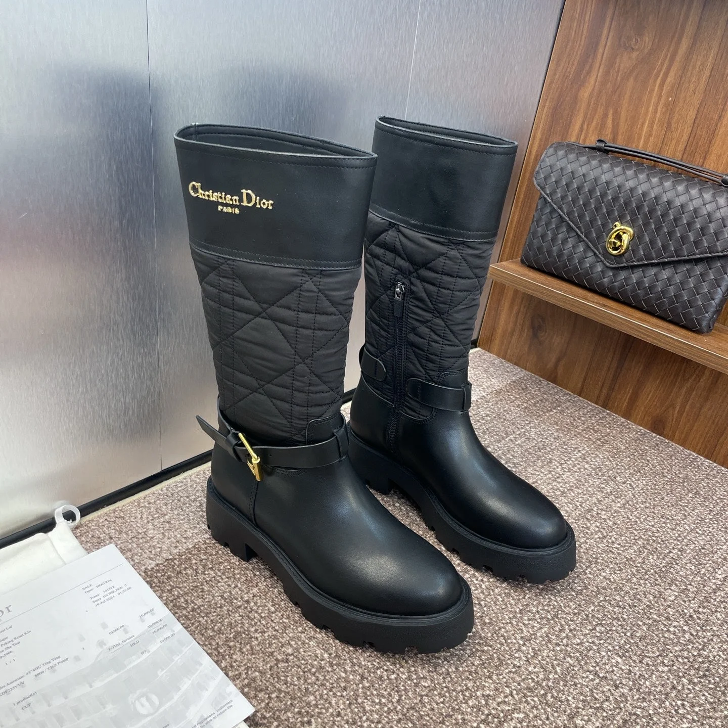 DIOR 25S D-TOWN BOOT 45MM IN BLACK CALFSKIN AND NYLON WITH EMBROIDERED CANNAGE MOTIF