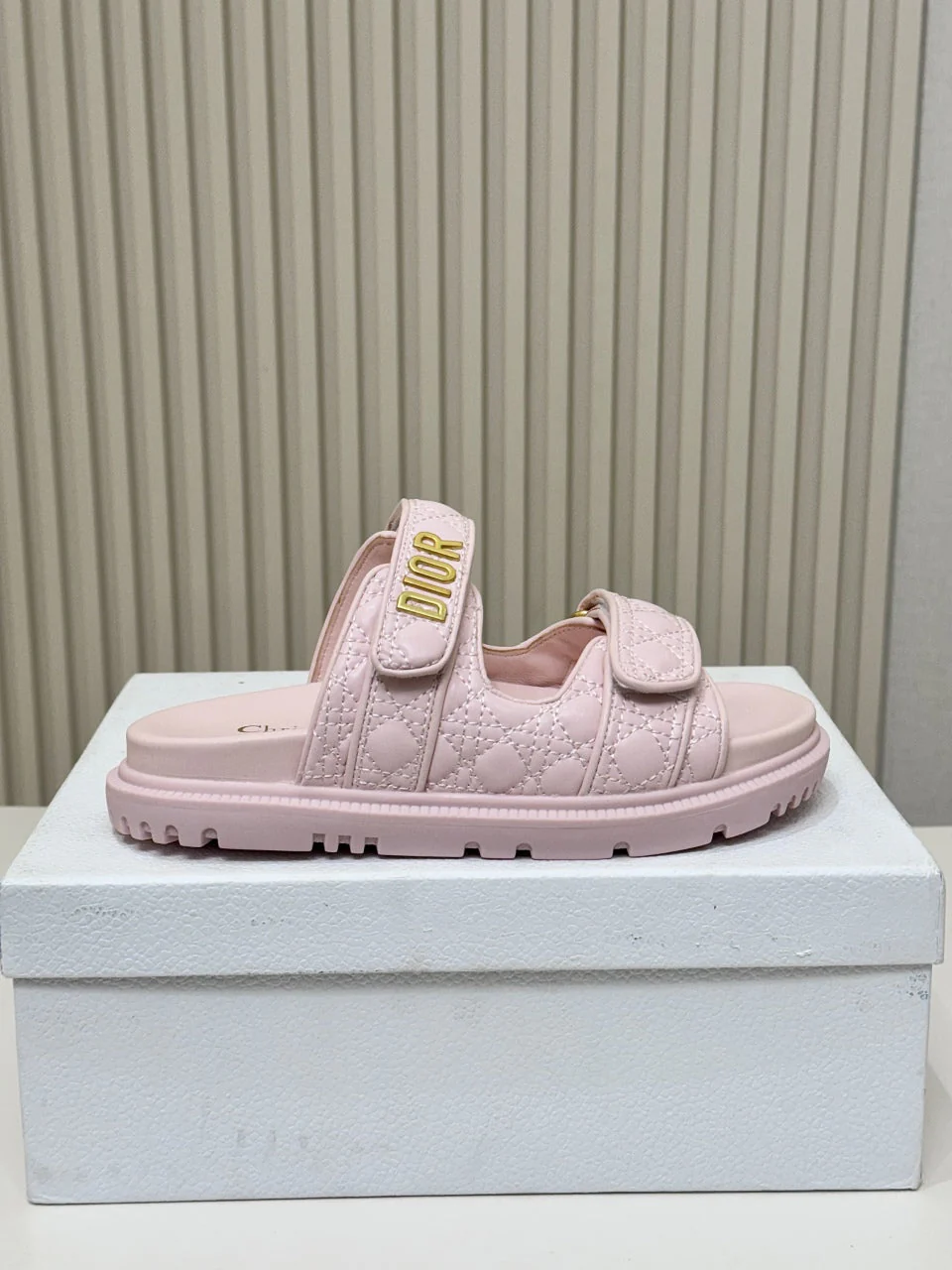 DIOR CLASSIC DOUBLE-STRAP SLIDES 25S IN PASTEL PINK CALFSKIN