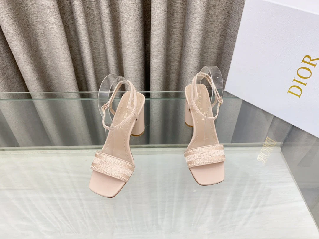 DWAY HIGH HEEL EMBROIDERED SANDAL LIGHT PINK CALFSKIN 95 MM