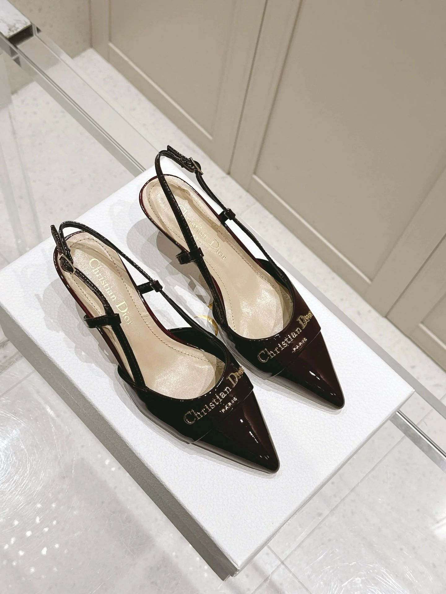MY DD 25S SLINGBACK PUMP 50MM IN BURGUNDY RED GLOSSY CALFSKIN