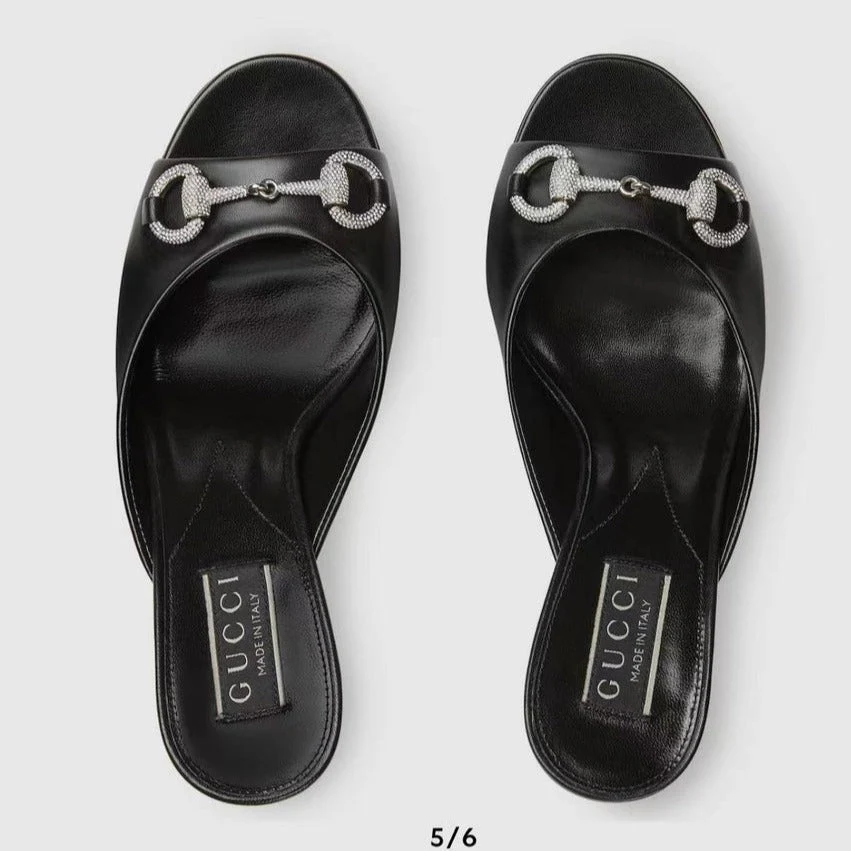 GG  Women's Horsebit mid-heel slide sandal in Black