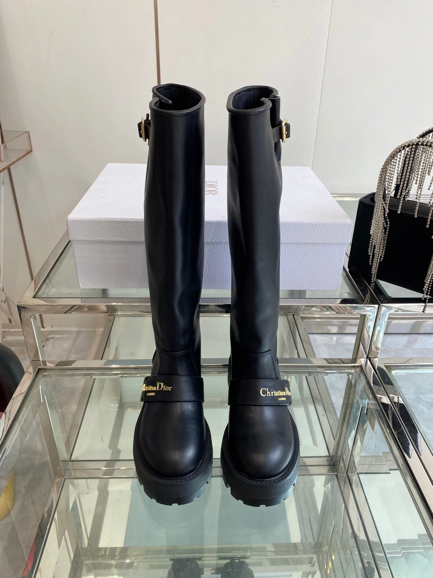 DIOR 25S BROGUE BOOTS 35MM IN BLACK CALFSKIN GOLD HARDWARE