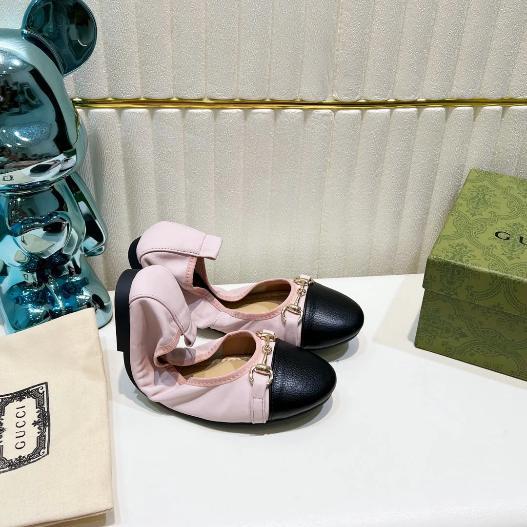 GG BALLET SUPER SLIM BUCKLE PASTEL PINK AND BLACK LAMBSKIN