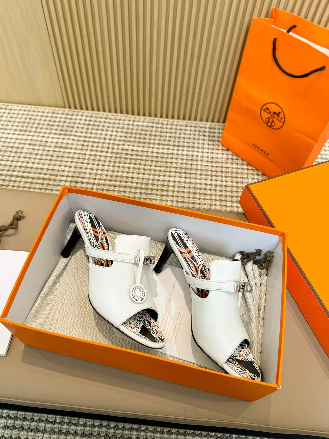 HEDEN MULE 80 WHITE CALFSKIN WITH PATTERN