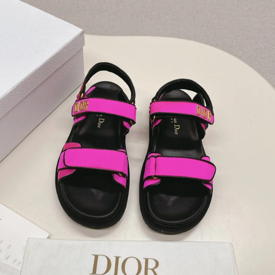 DIOR BACK-STRAP SANDALS 25S IN DARK PINK FABRIC AND BLACK CALFSKIN WITH GOLD HARDWARE