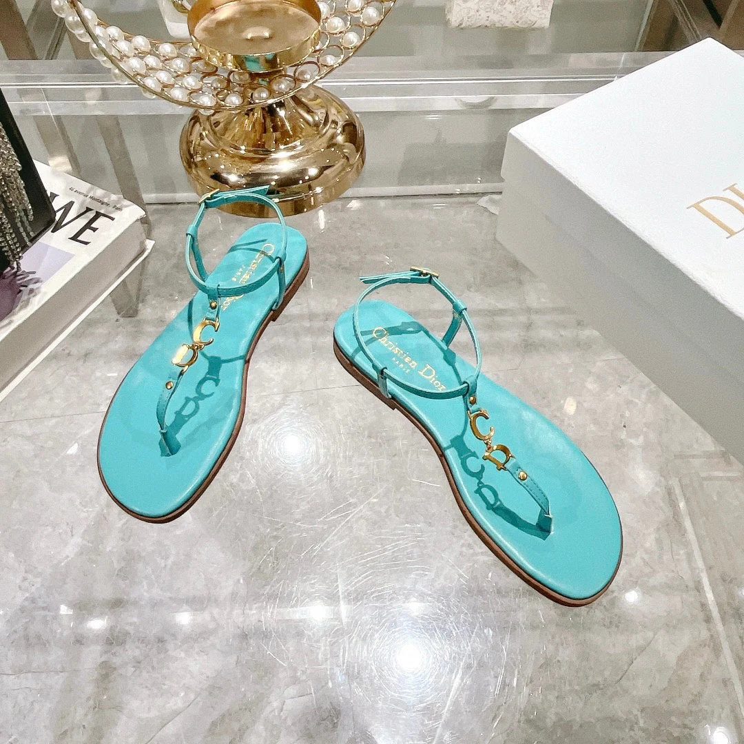 DIORIVIERA C'EST THONG SANDAL SKY BLUE AQUAMARINA CALFSKIN