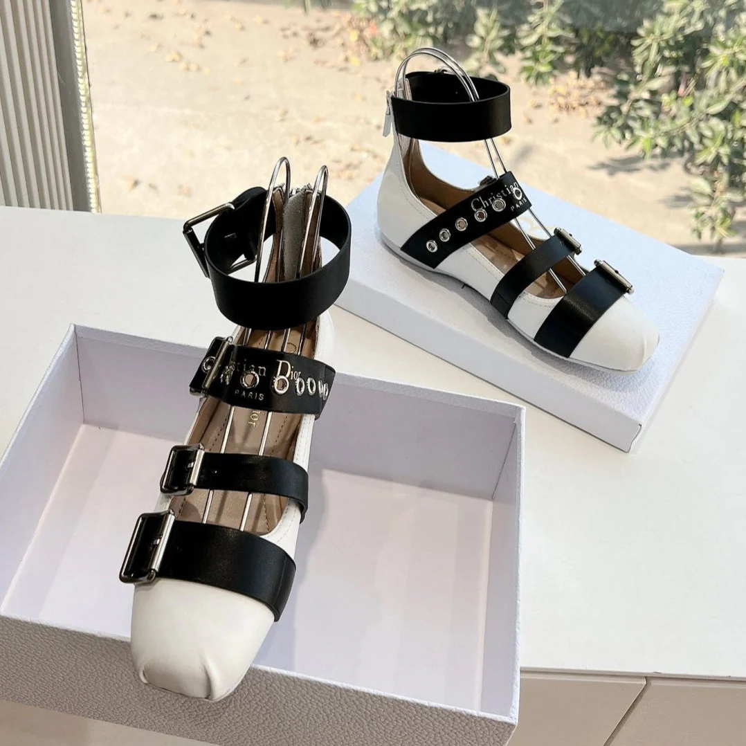PUNK BALLET FLAT IN WHITE MIX BLACK CALFSKIN