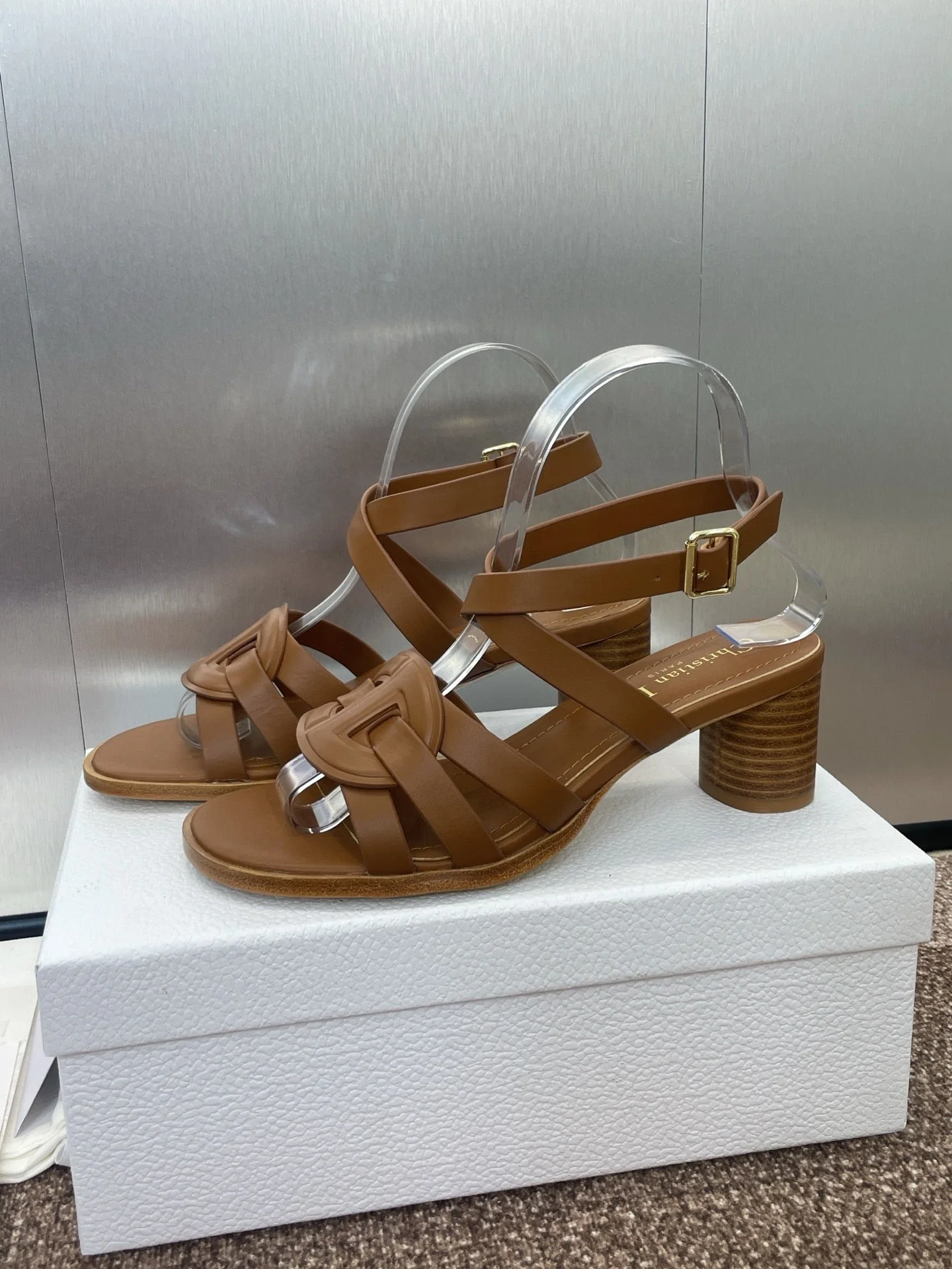 D-CLUB HIGH HEEL SLIDE 25S 55MM IN BROWN CALFSKIN