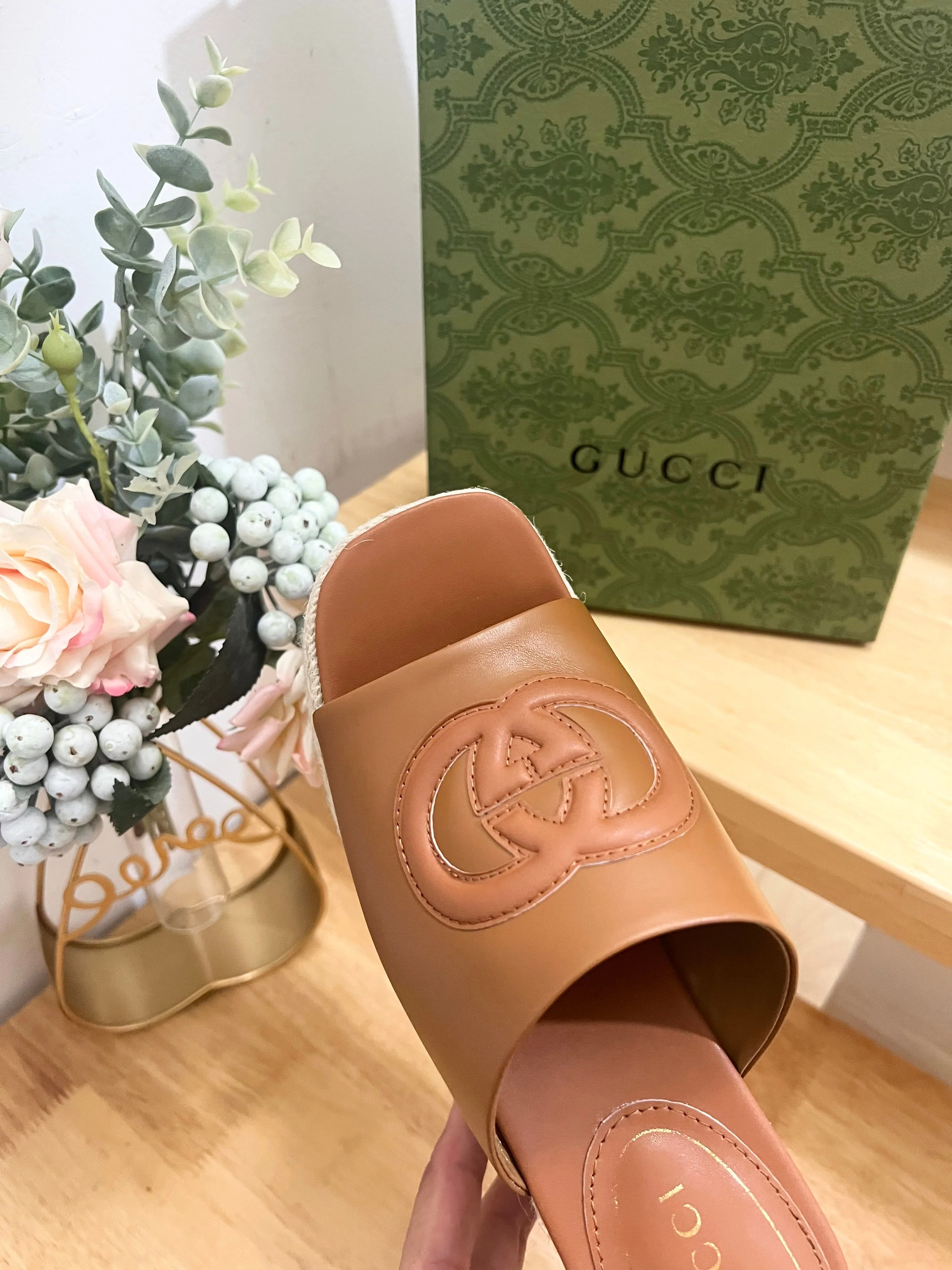 HIGH 10CM WEDGE SANDALS IN RUSSET BROWN SHEEPSKIN