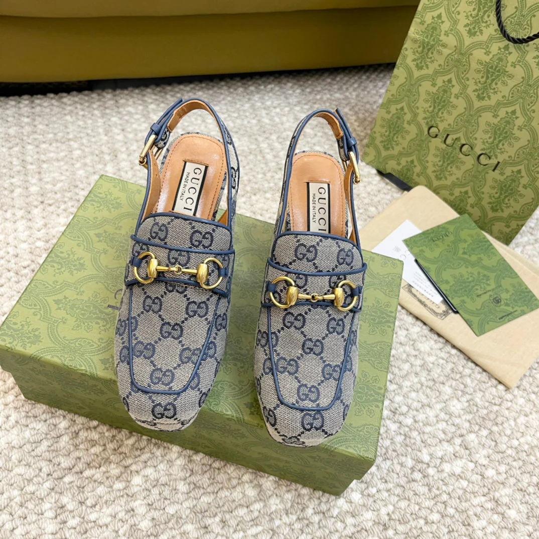 GG HIGH - HEEL SLINGBACK WITH HORSEBIT LIGHT GRAY CALFSKIN
