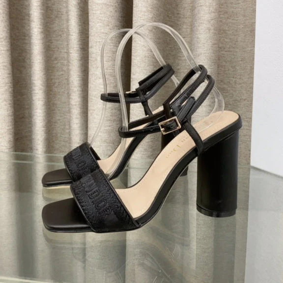 DWAY HIGH HEEL EMBROIDERED SANDAL BLACK CALFSKIN 95 MM