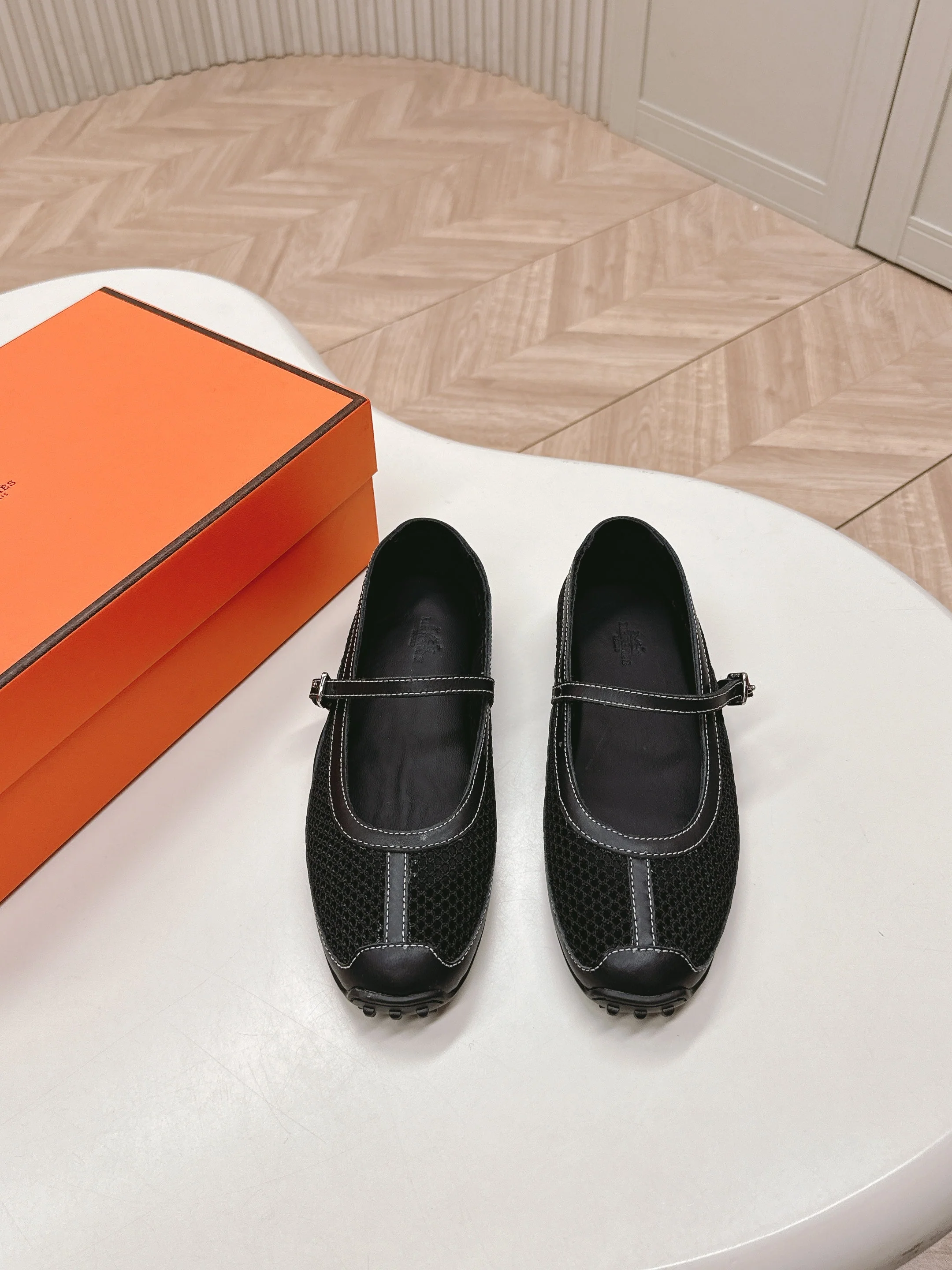 KICHU BALLET FLAT IN BLACK CROCHET KNIT AND CALFSKIN