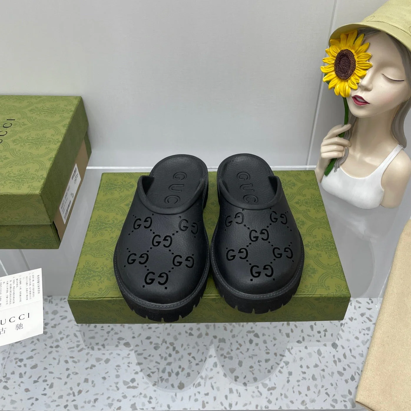 GG PLATFORM PERFORATED G SANDAL BLACK IP FOAM