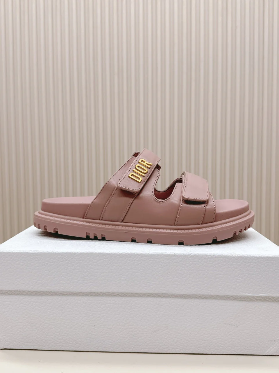 DIOR CLASSIC DOUBLE-STRAP SLIDES 25S IN BABY PINK CALFSKIN