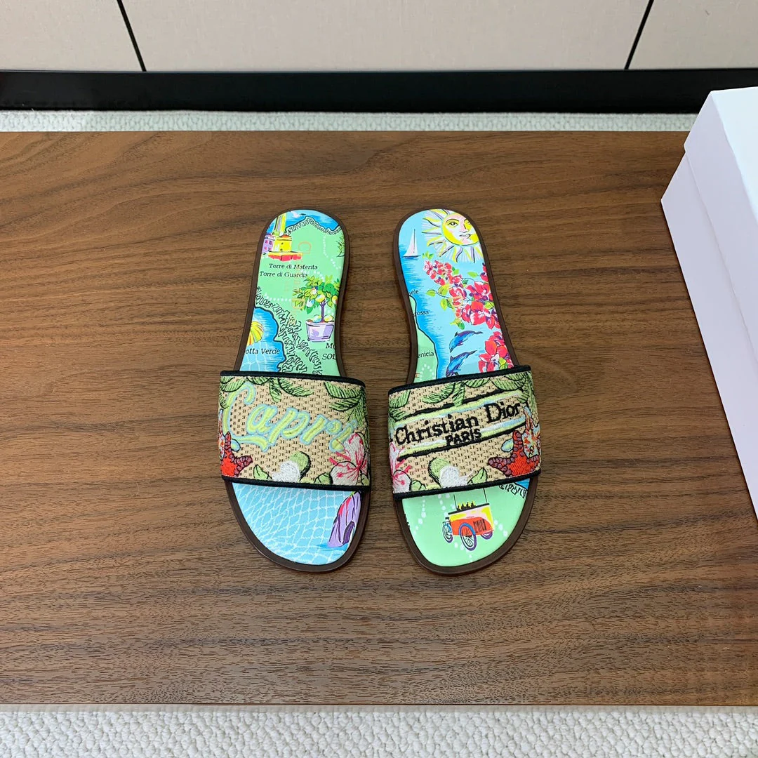 DIOR 25S DWAY SLIDE IN MULTICOLOR CALFSKIN AND FABRIC STYLE 3