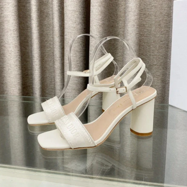 DWAY HIGH HEEL EMBROIDERED SANDAL WHITE CALFSKIN 75 MM