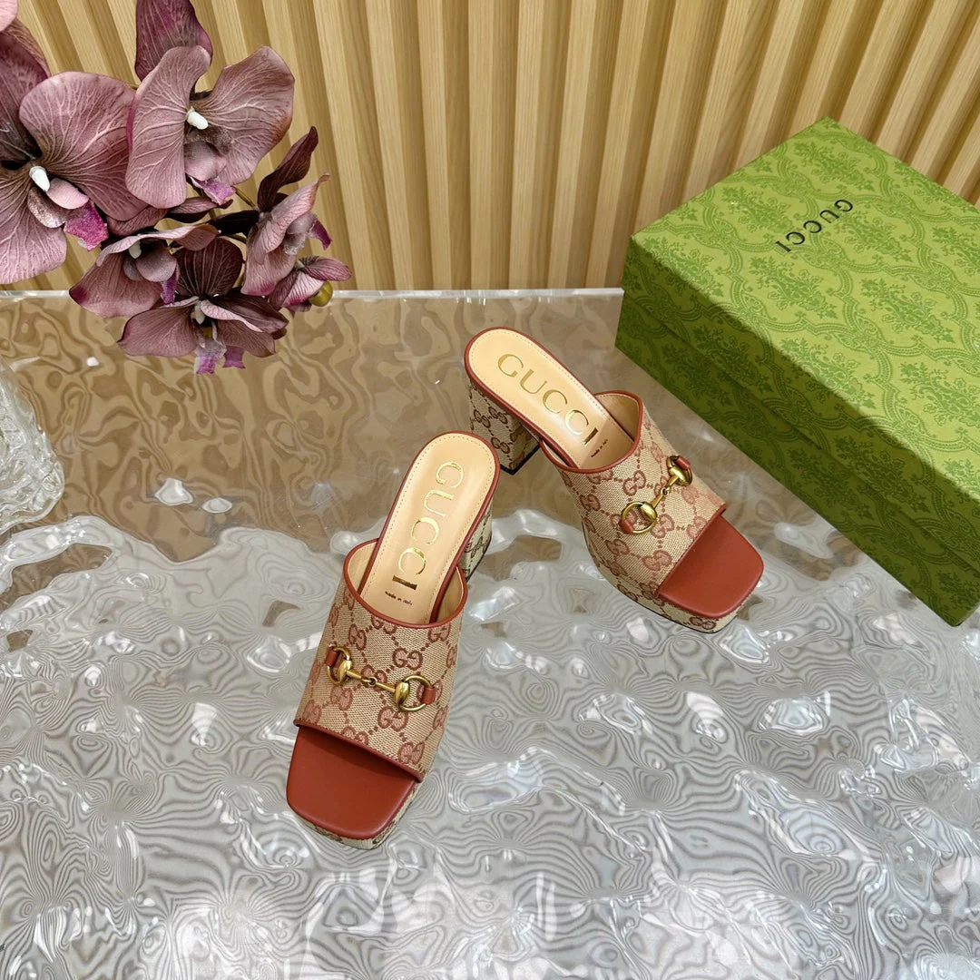 HORSEBIT SLIDE SANDAL IN BRONZE ORANGE MONOGRAM CANVAS AND SHEEPSKIN LINING