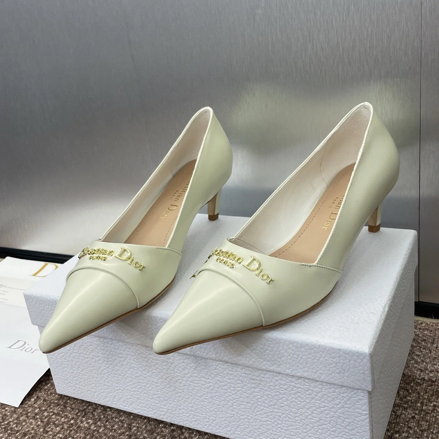 MY DD 25S HIGH HEEL 55MM IN WHITE CALFSKIN GOLD LOGO