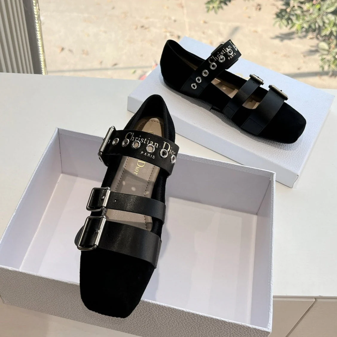PUNK BALLET FLAT IN BLACK SUEDE AND SUPPLE CALFSKIN
