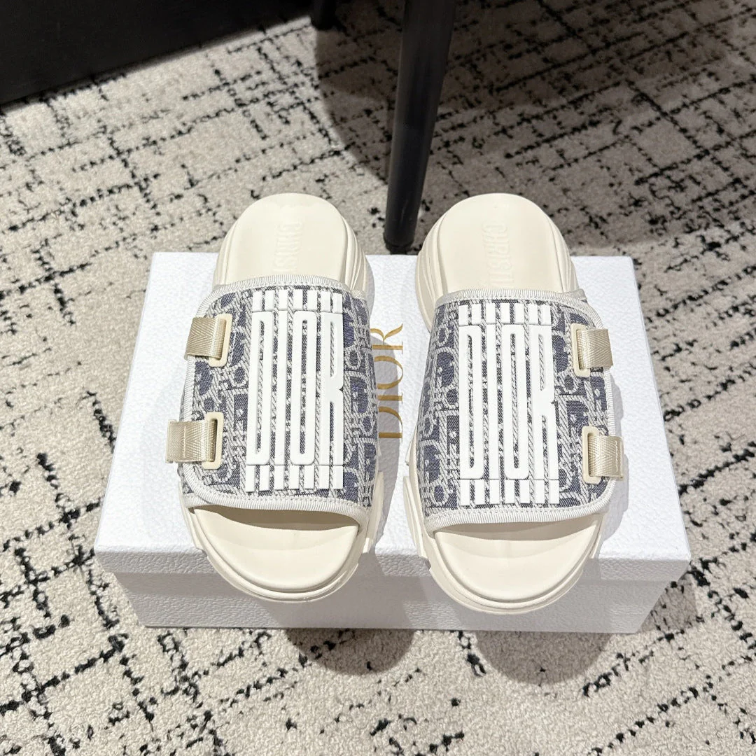 DIOR ADJUSTABLE STRAP SANDALS 25S 50 MM IN CREAM GREY FABRIC MIX WHITE CALFSKIN STYLE 3