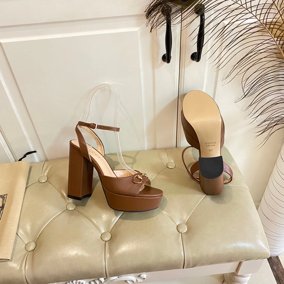 GG HORSEBIT PLATFORM SANDAL IN PENNY BROWN SHEEPSKIN