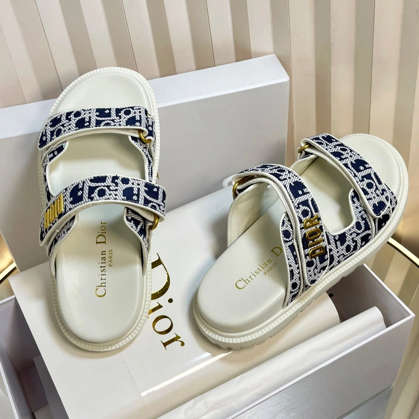 DIORACT SLIDES 25MM IN NAVY BLUE TWEED