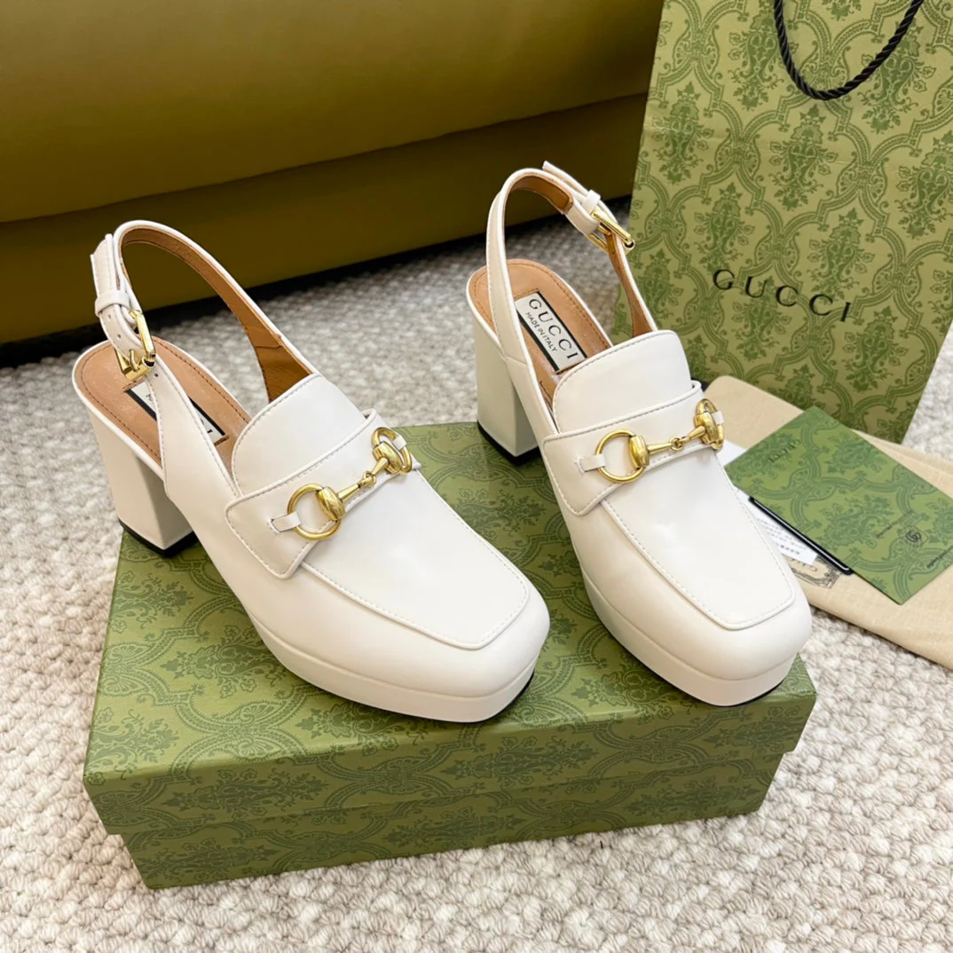 GG HIGH - HEEL SLINGBACK WITH HORSEBIT WHITE CALFSKIN