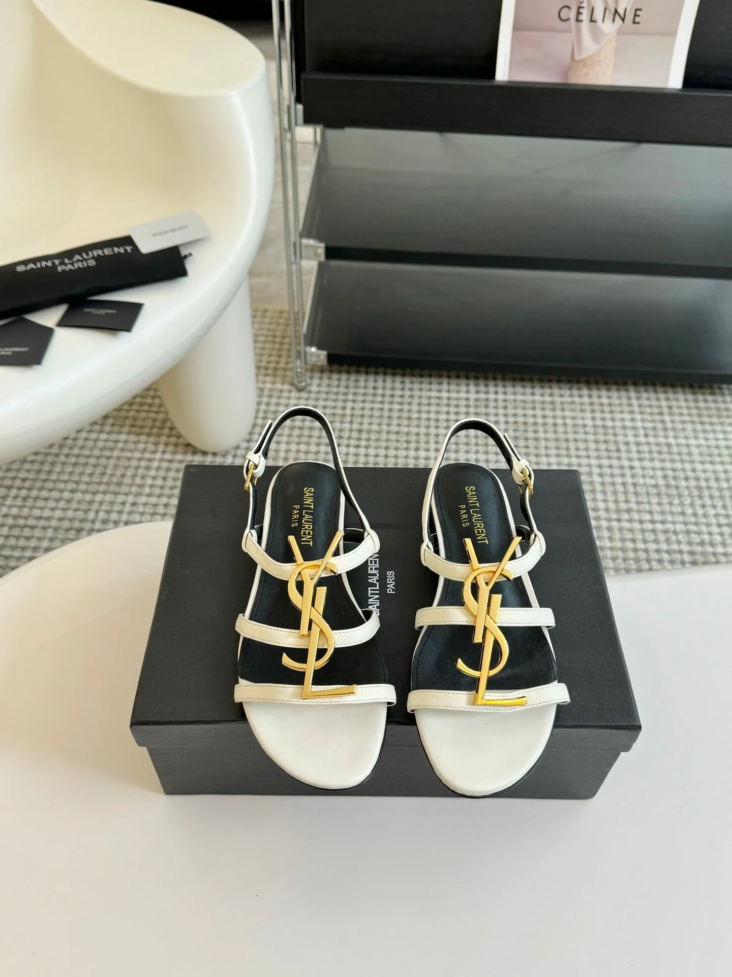 SL CASSANDRA TRIPLE SANDAL FLAT WHITE CALFSKIN
