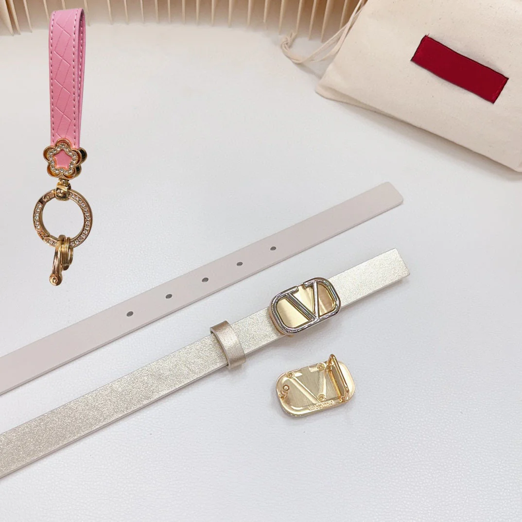 Gold Vlogo and Silver Hardware Buckle Gold White Calfskin 20mm